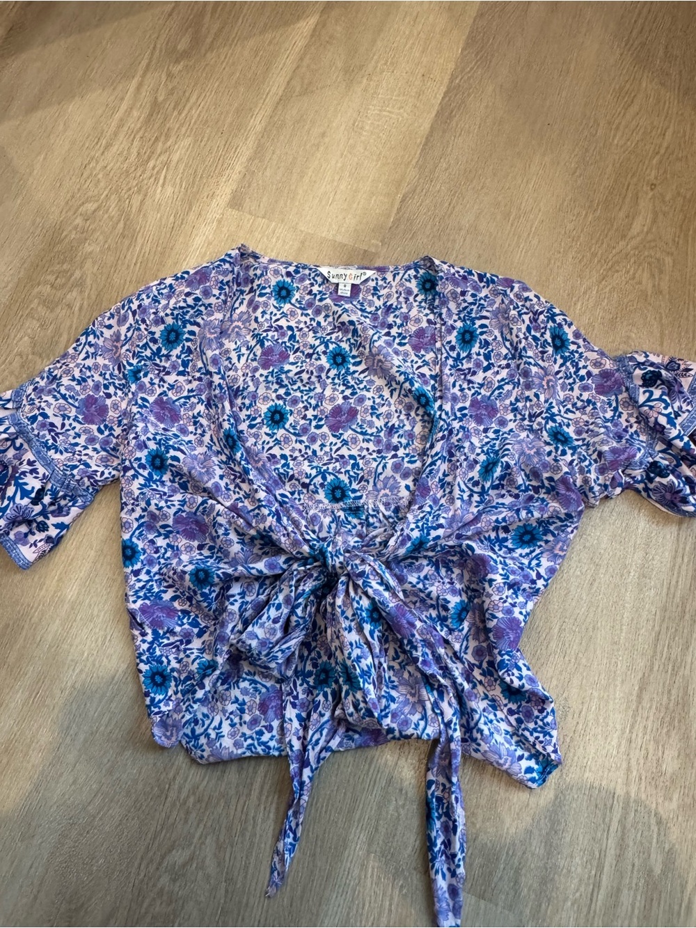 Women’s Purple Floral Tie-Front Top